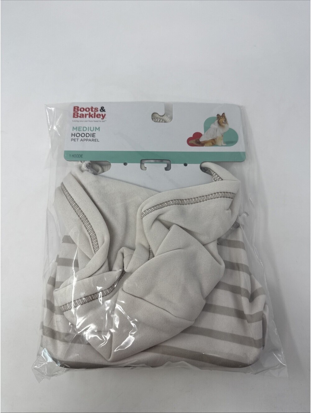 Boots & Barkley Medium Dog Hoodie, Hooded Polyester, White/Gray Striped